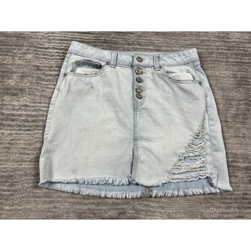 Rewash Skirt Juniors 5/27 Blue Light Wash Vintage Reunion Button‎ Fly Distressed